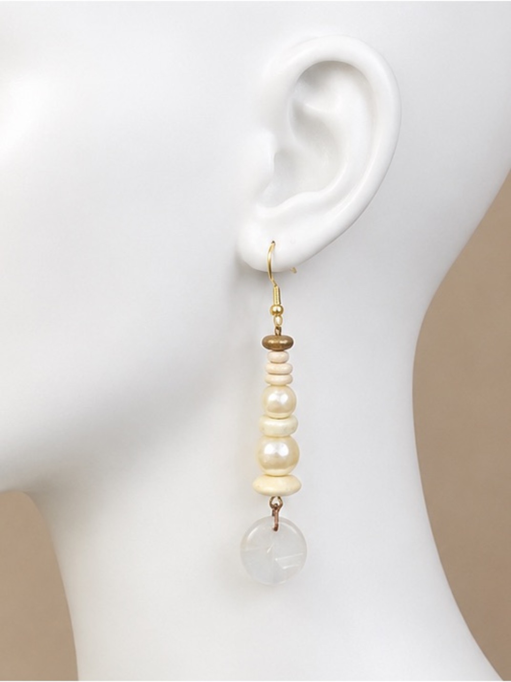 NWT - Handmade - Elegant Cream Beaded Earrings - 925 gold plated
